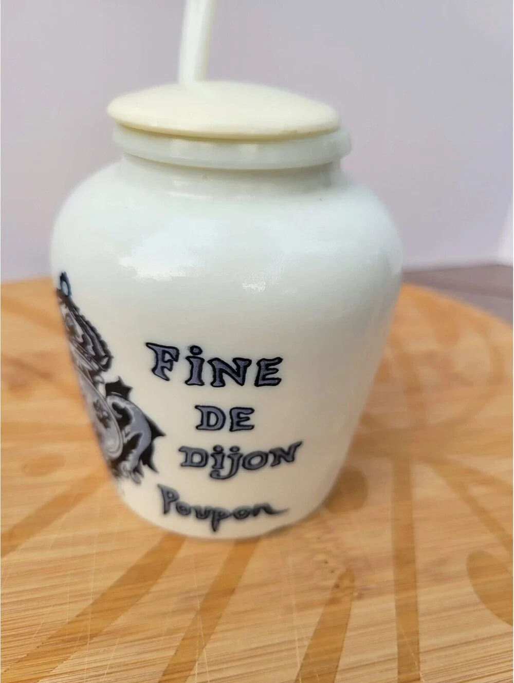Grey Poupon White Blue Mustard Jar Party Bowl Lid Spoon France Crest